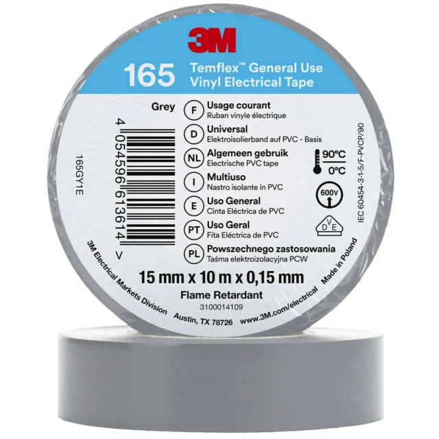 3M Temflex vinyltape 165, 15 mm x 10 m, grå | 7100184727 3M Temflex vinyltape 165, 15 mm x 10 m, grå | 7100184727