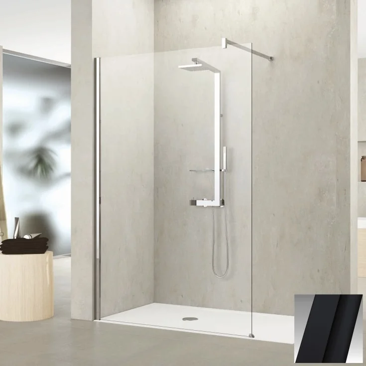 Novellini Kuadra H fastvegg, 107-110 cm, klart glass, sort matt profil | KUADH110-1H