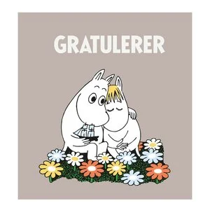 Mummi kort dobbelt 7,5x7,5 cm Gratulerer beige v:3026817