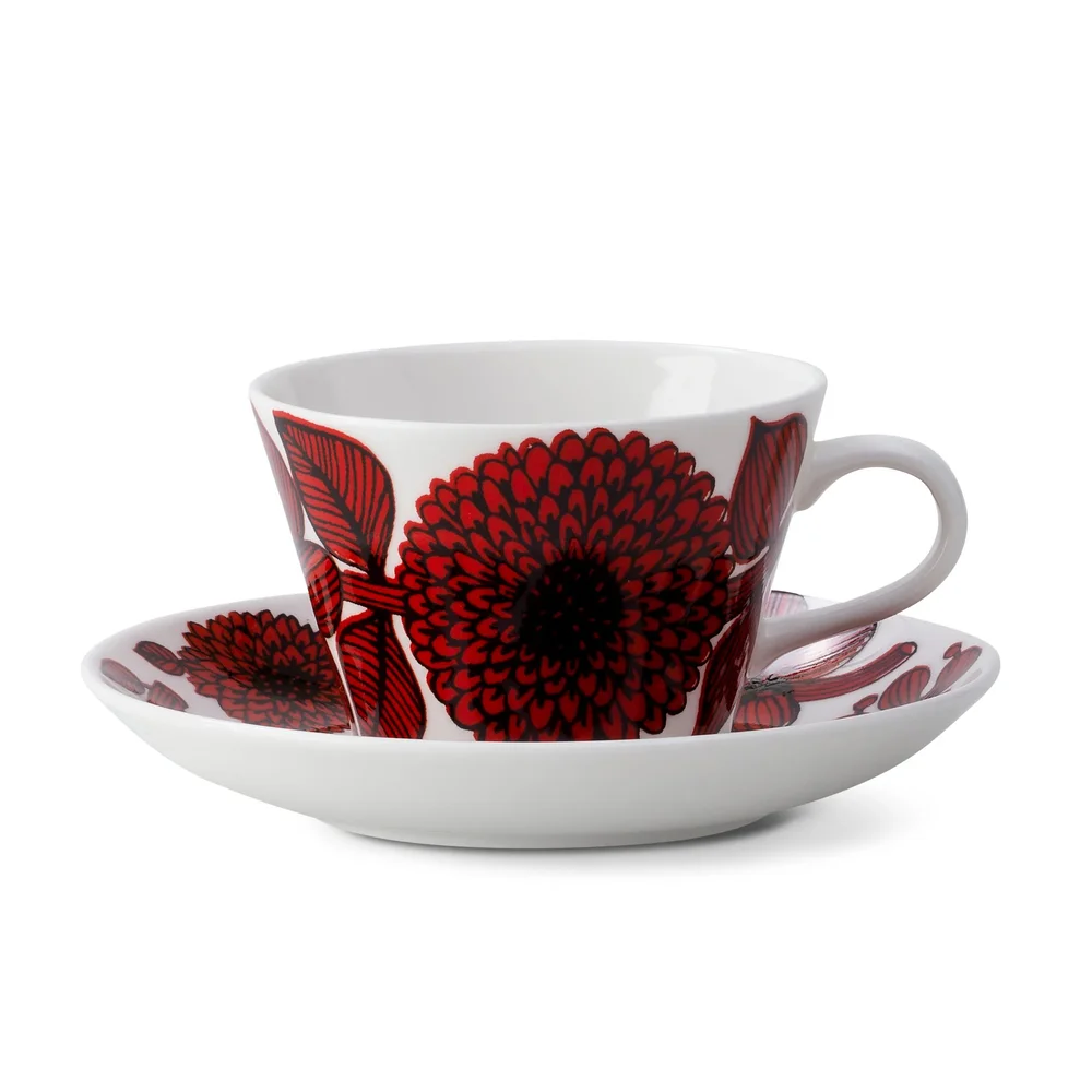 Röd Aster kaffekopp med skål v:1143455