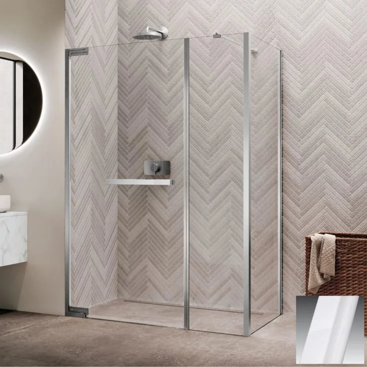 Novellini N180 GFL slagdør InLinea for hjørne, 97-100 cm, klart glass, hvit matt profil | N180GFL98-1U
