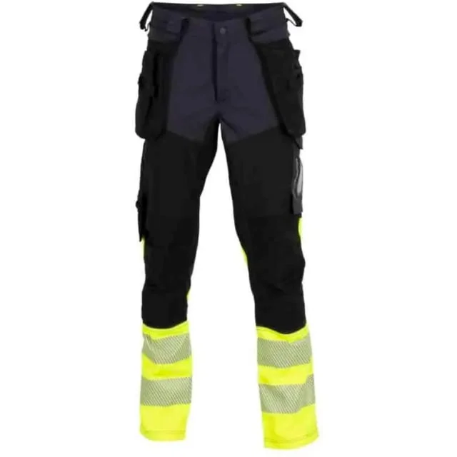 Bekken & Strøm Gjøvik 4-veis stretch håndverksbukse, HiVis kl.1, unisex, str. C156, sort/gul | 612447