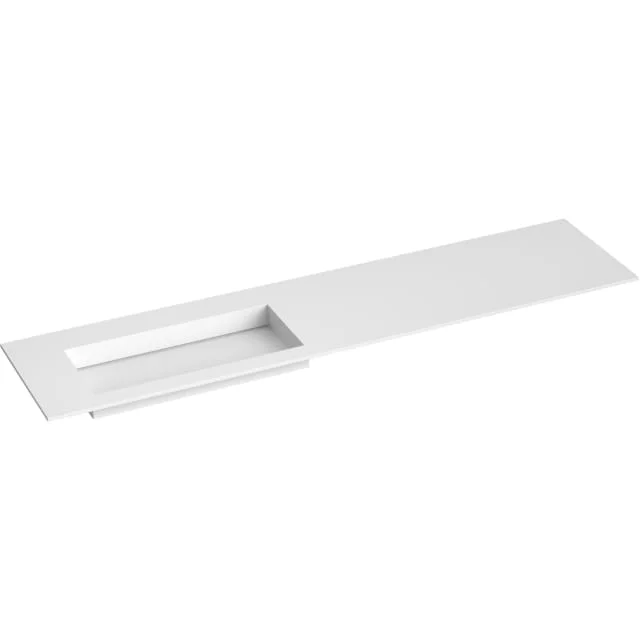 Korsbakken Corian N møbelservant, venstre, flat bunn, u/kranhull, 200x46,5 cm, hvit matt | 383902205