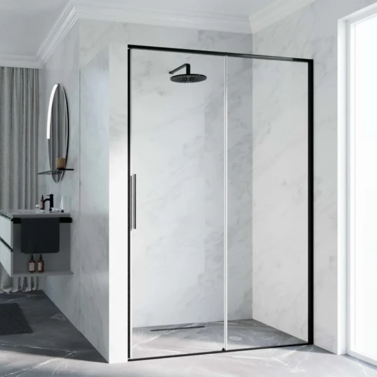 Novellini Riga 2P skyvedør venstre, 199-202 cm, klart glass, børstet grafitt profil | RIG2P199S-1N
