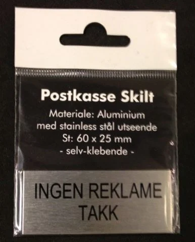Skilt "Ingen reklame" for postkasse v:1618482