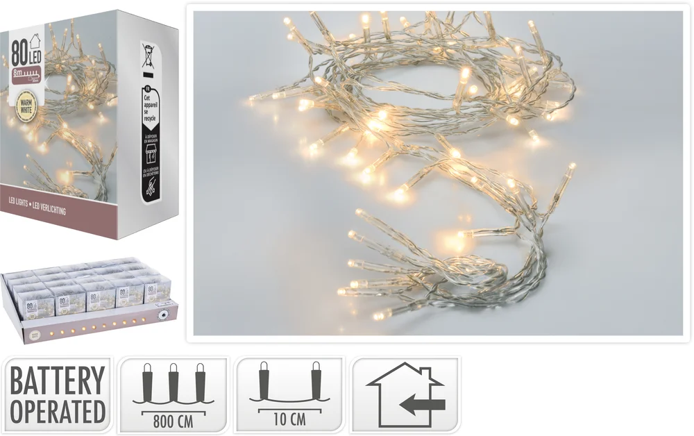 Lyslenke 80ledlys varmhvit 8m v:9789955
