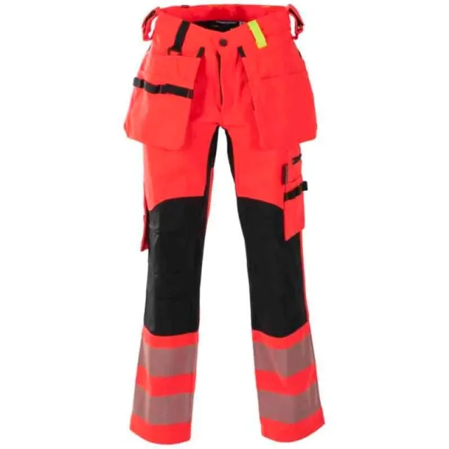 Bekken & Strøm Gjøvik håndverksbukse, HiVis kl.2, dame, str. C44, rød/sort | 648235