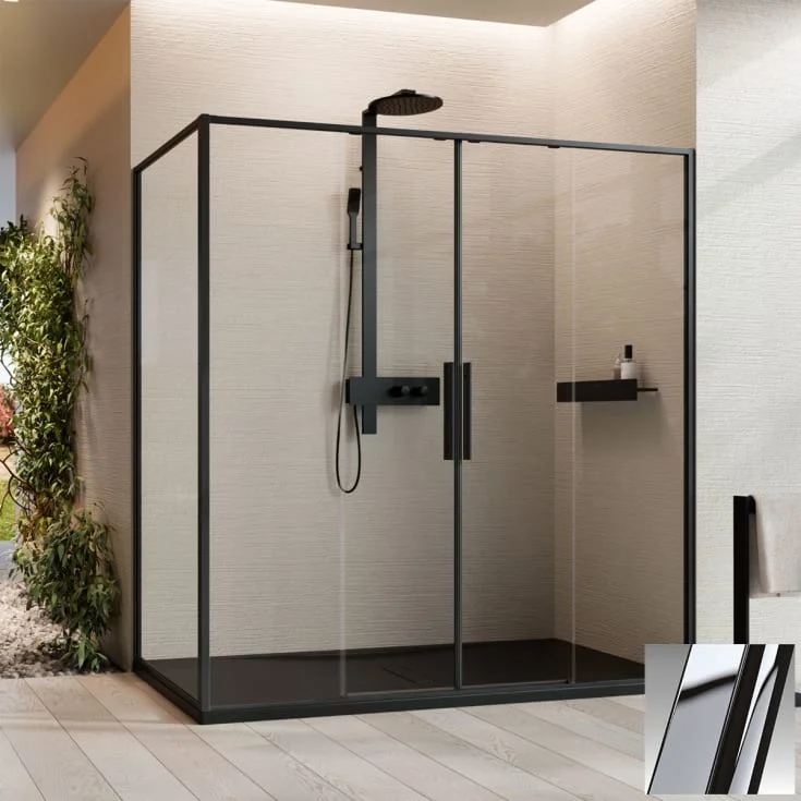 Novellini Riga 2A skyvedører, 176-179 cm, klart glass, krom profil | RIG2A176-1K