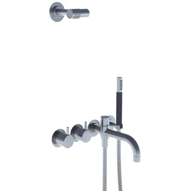 Vola 2441DT8-081 badekar/dusjbatteri, med hånddusj og hodedusj, rustfritt stål | 2441DT8-081-40