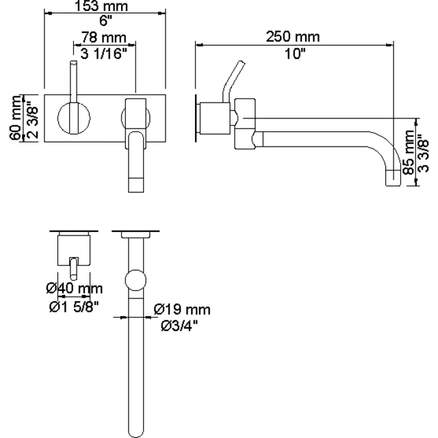 Vola 132M servant/kjøkkenbatteri for innbygging, 250 mm svingbar tut, medium grep, rustfritt stål | 717768840