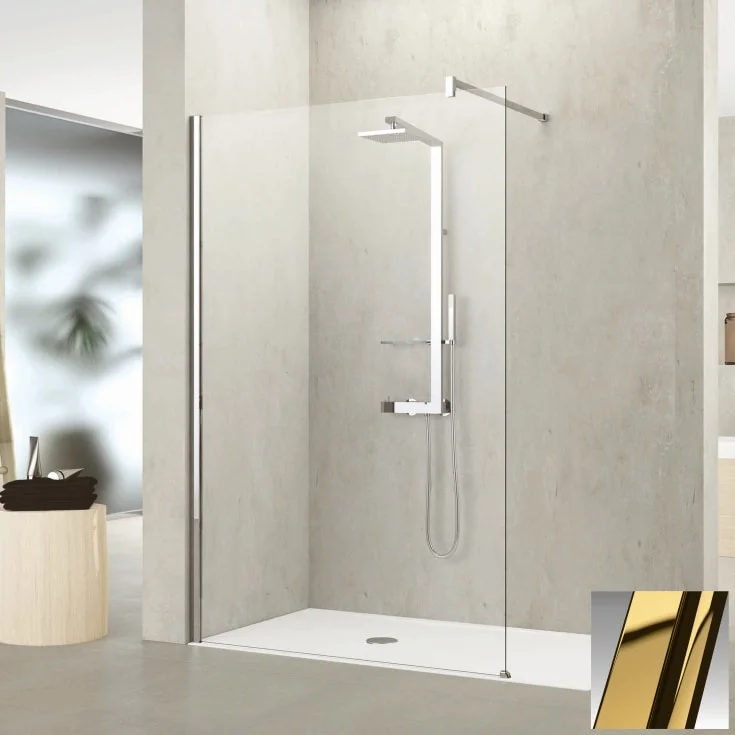 Novellini Kuadra H fastvegg, 87-90 cm, klart glass, messing profil | KUADH90-1O