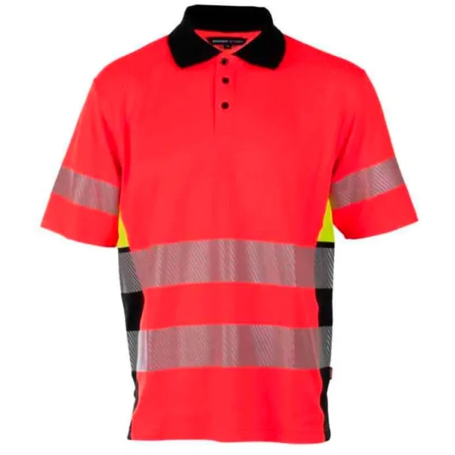 Bekken & Strøm Gjøvik piqueskjorte, HiVis kl.3, unisex, str. M, rød/sort | 650902 Bekken & Strøm Gjøvik piqueskjorte, HiVis kl.3, unisex, str. M, rød/sort | 650902