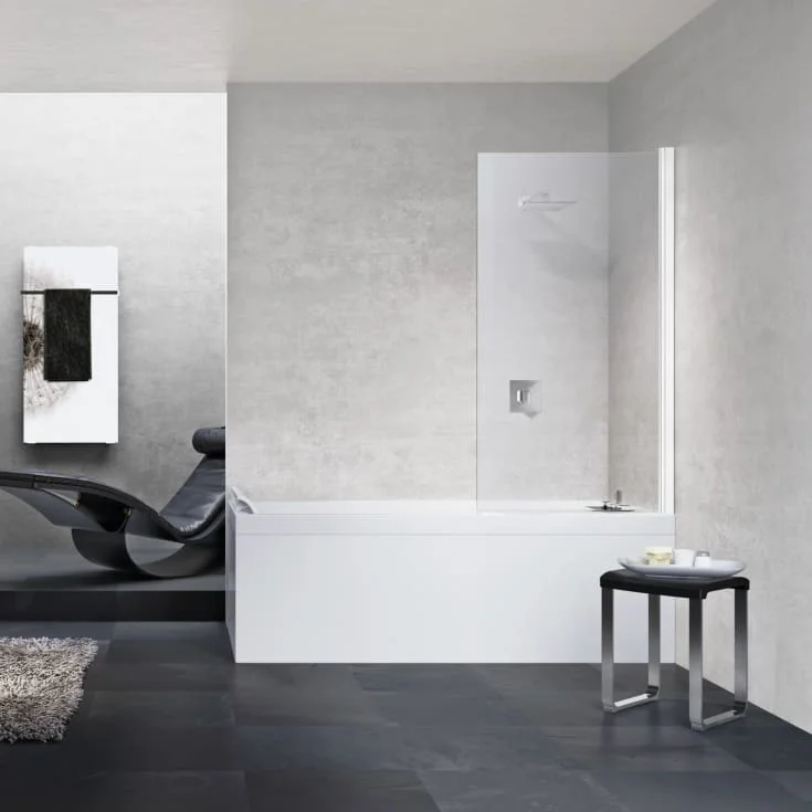 Novellini Young 2.0 1V badekarvegg, 150x75 cm, klart glass, hvit matt profil | Y21V75-1U