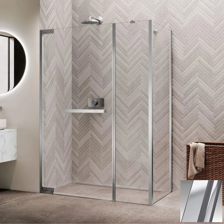 Novellini N180 GFL slagdør InLinea for hjørne, 99-102 cm, klart glass, børstet stål profil | N180GFL100-1Z