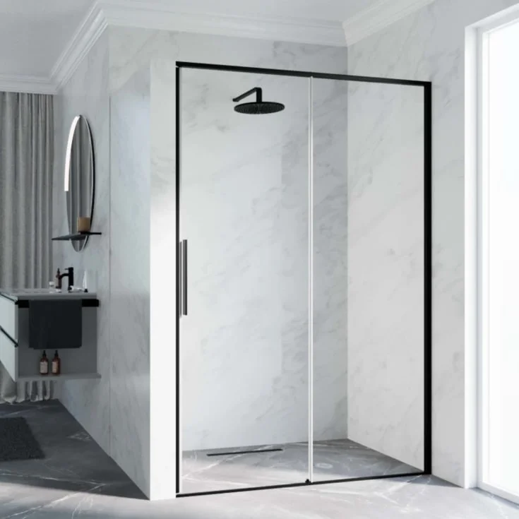 Novellini Riga 2P skyvedør høyre, 96-99 cm, klart glass, sort matt profil | RIG2P96D-1H