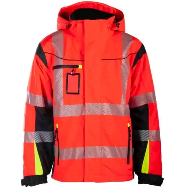 Bekken & Strøm Halten Extreme skalljakke, HiVis kl.3, unisex, str. L, rød/sort | 607169