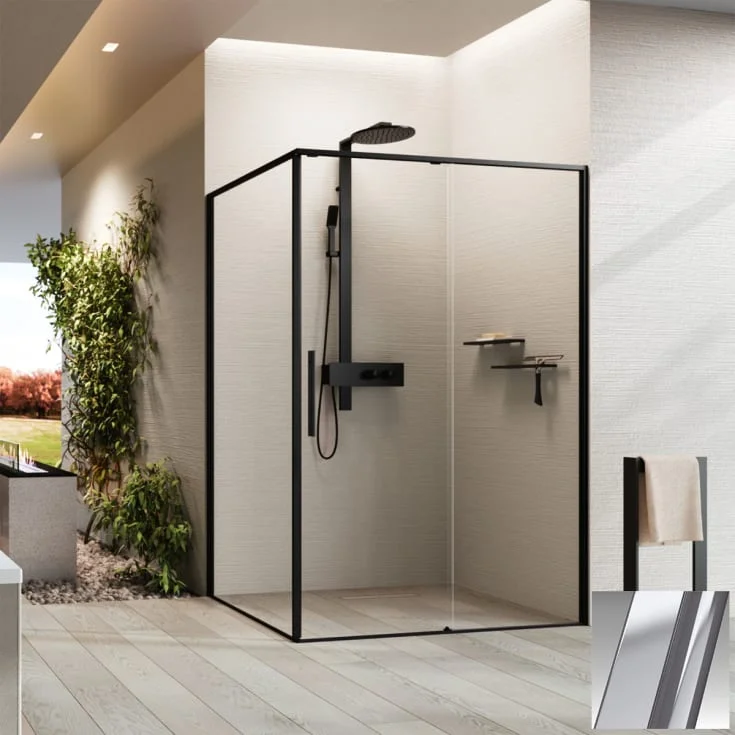 Novellini Riga 2PF skyvedør venstre, 137,5-139 cm, klart glass, børstet stål profil | RIG2PF137S-1Z