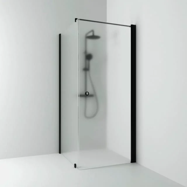 Svedbergs Skoga dusjhjørne rett/fast, 83x80 cm, frostet glass, sort matt profil | 62008288