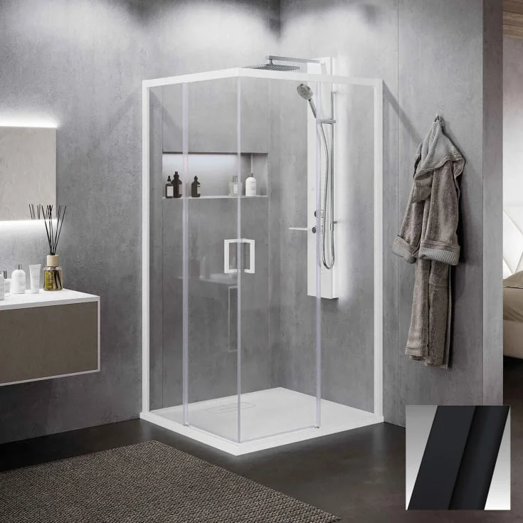 Novellini Zephyros 2.0 AH skyvedør venstre, 97-100 cm, klart glass, sort matt profil | ZEP2AH97LS-1H