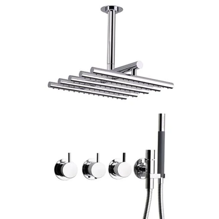 Vola 5471R-051A dusjtermostat, m/takdusj og hånddusj, rosett, børstet | 5471R-051A-20