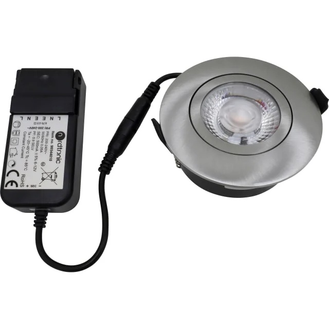 Nordtronic Low Profile Flexible downlight, driver, Ø8,3 cm, børstet alu, 2700K | 35811022