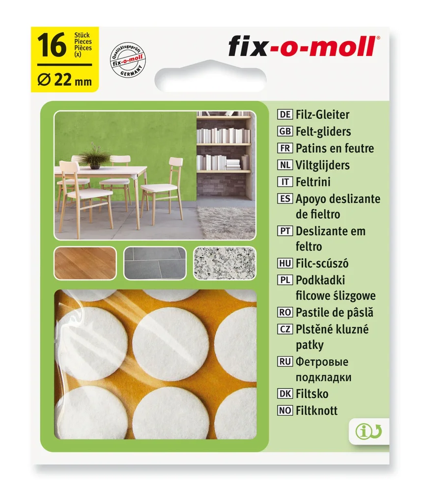 FILT TIL STOL&BORD Ø22 HVIT 16STK FIX-O-MOLL v:1173893