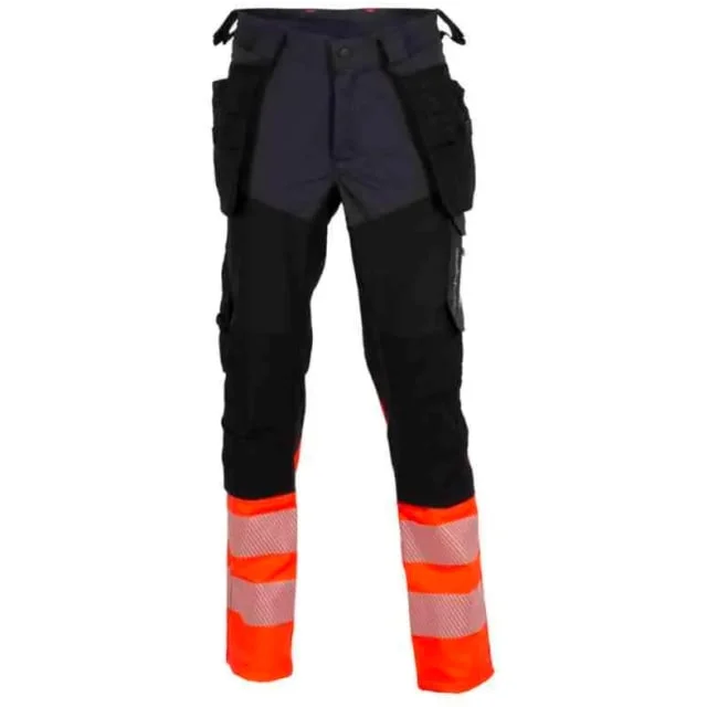 Bekken & Strøm Gjøvik 4-veis stretch håndverksbukse, HiVis kl.1, unisex, str. KB56, sort/rød | 612010