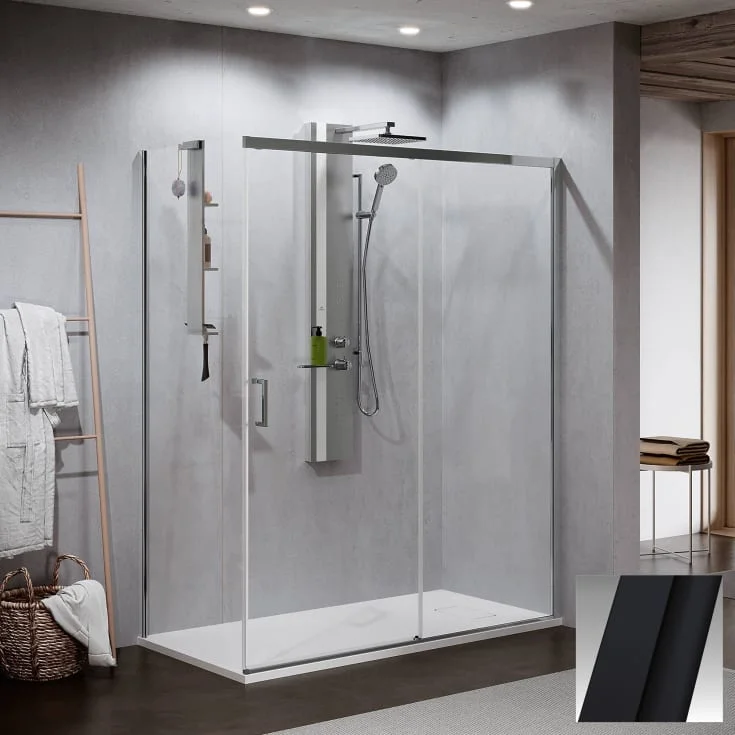Novellini Zephyros 2.0 PH skyvedør venstre, 96-99 cm, klart glass, sort matt profil | ZEP2PH96S-1H
