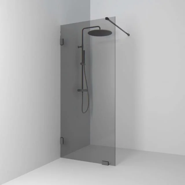 Svedbergs 180° dusjvegg fast, 98 cm, røykfarget glass, blyantsort profil | 622898