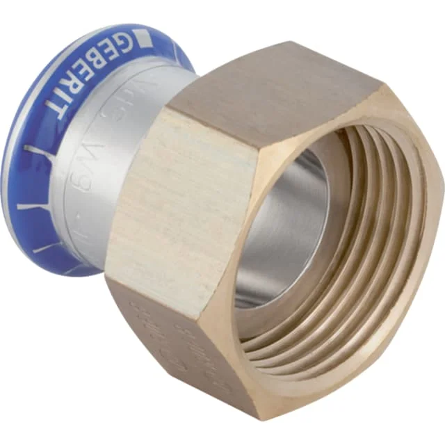 Geberit Mapress rustfri overgangsmuffe, med omløper, for tappevann, 18 mm x 1" | 35073