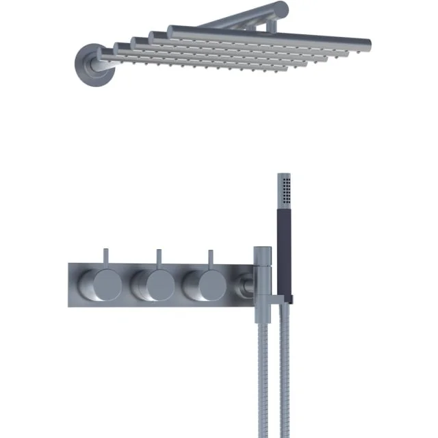 Vola 5474R-051 dusjtermostat, med hodedusj og hånddusj, bakplate, krom | 5474R-051-16