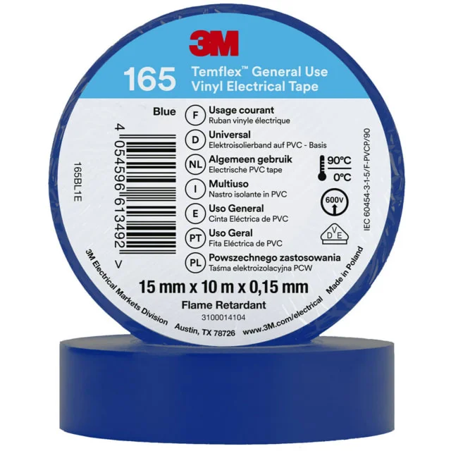 3M Temflex vinyltape 165, 15 mm x 10 m, blå | 7100184724 3M Temflex vinyltape 165, 15 mm x 10 m, blå | 7100184724