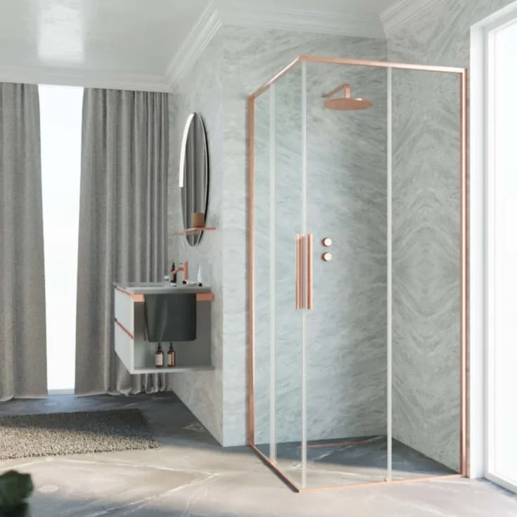 Novellini Riga A skyvedør høyre, 67,5-69 cm, klart glass, børstet kobber profil | RIGA67LD-1R