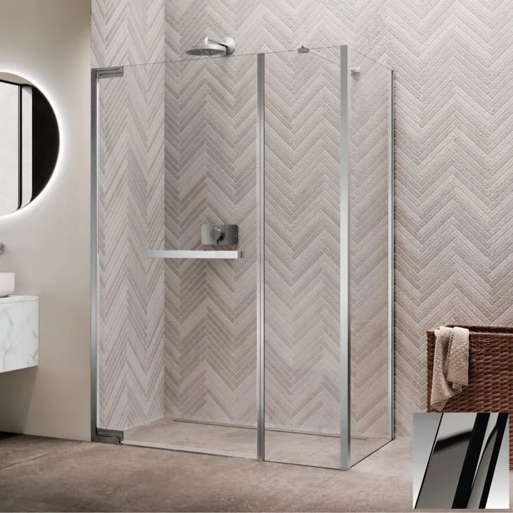 Novellini N180 F sidefastfelt for InLinea hjørne , 117,5-119,5 cm, klart glass, sort krom profil | N180F120-1L