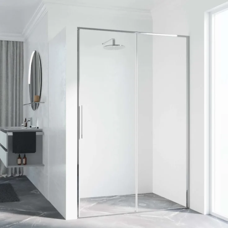 Novellini Riga 2P skyvedør høyre, 179-182 cm, klart glass, krom profil | RIG2P179D-1K
