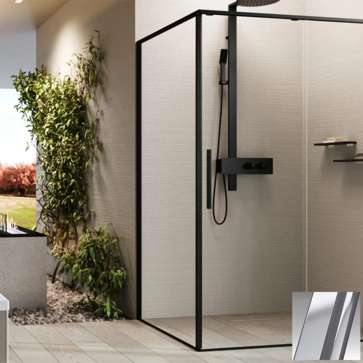 Novellini Riga F2P fastvegg venstre, 97,5-99 cm, klart glass, børstet stål profil | RIGF2P97S-1Z