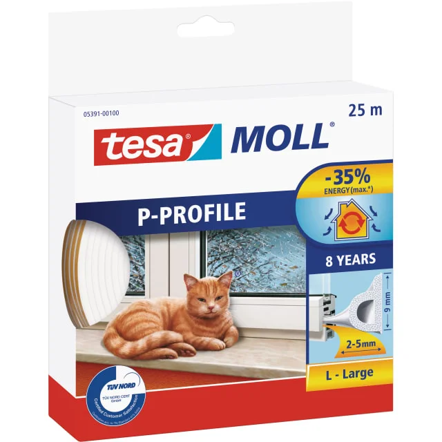 Tesamoll tetningsliste, P-profil, 25 m, hvit | 05391-00100-02
