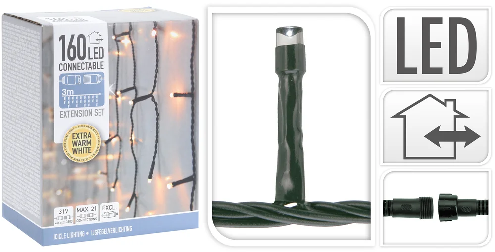 Lyslenke Istapper 160ledlys varmhvit (extension uten adaptor) IP44 3m v:1662196