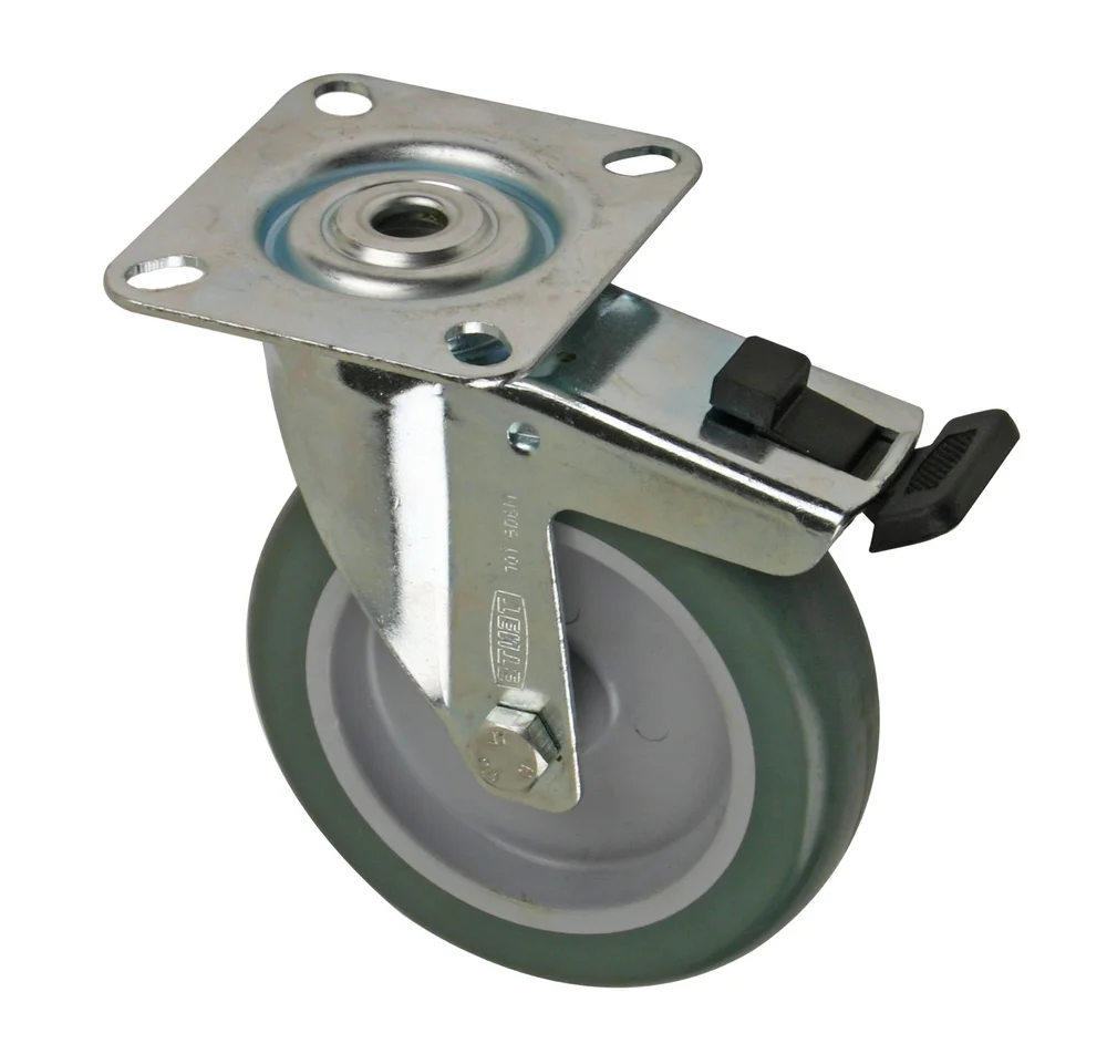TRANSPORTHJUL Ø100MM M/PLATE OG BREMS v:8438725