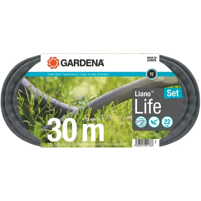 Gardena Liano hageslange, tekstil, trykkbestandig 22 bar, 13 mm, 30 m, komplett sett | 18457-20