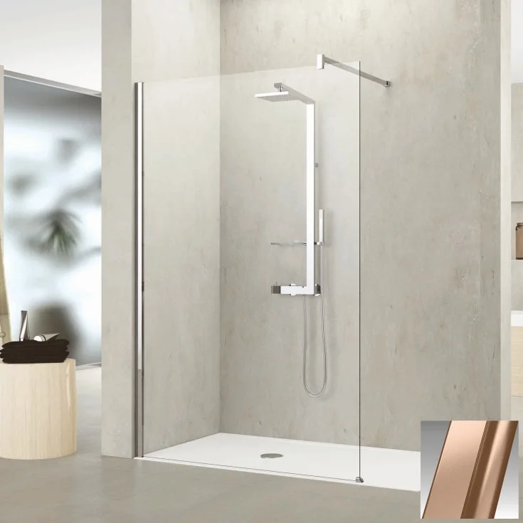 Novellini Kuadra H fastvegg, 107-110 cm, klart glass, børstet kobber profil | KUADH110-1R