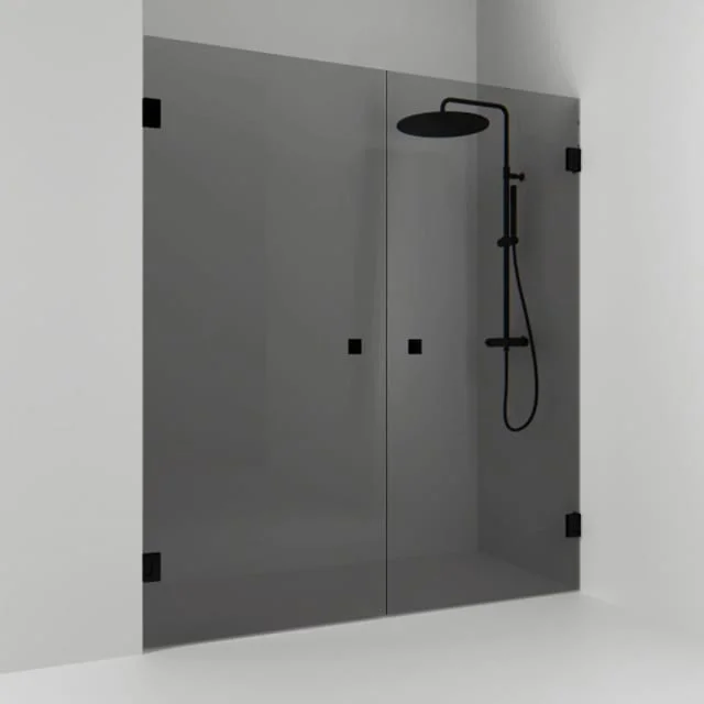 Svedbergs 180° dusjnisje rett, 156,5 cm, røykfarget glass, sort matt profil | 685816