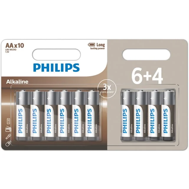Philips Tech Alkaline AA batterier, 10 stk. | LR6A10BP-10
