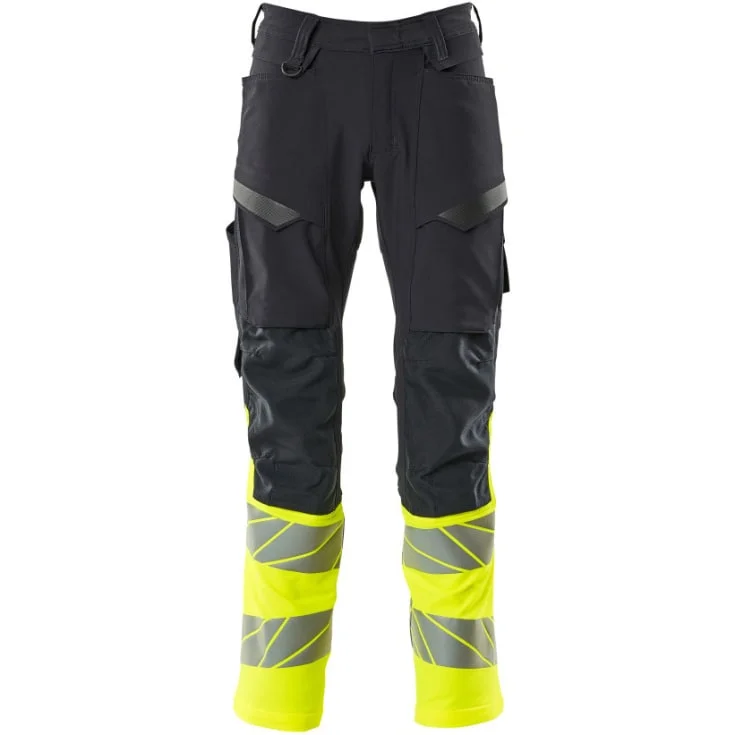 Mascot Accelerate Safe arbeidsbukser med stretch, marineblå/hi-vis gul, str. 76C50 | 19879-711-01017_76C50